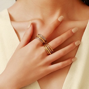 Stainless Steel Four Layer <b>Ring</b> Gold Plated Two Tone Geometric Women's Fashion <b>Ring</b> Gift Jewelry YR25 - Product Image 2