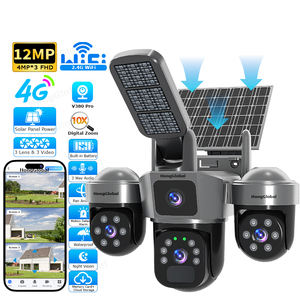 Caméra de sécurité CCTV solaire sans fil 4G HongGlobal 12MP V380 Pro <span class=keywords><strong>3</strong></span> objectifs WiFi 4G avec carte SIM et éclairage solaire - Product Image 1