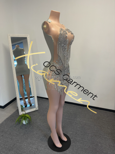 MF Glitter Moulante rose Sexy Gland Strass Femmes Parti Perspective Cristal Perlé Performance Porter Robe - Product Image 6