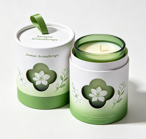 Vela Aromática de Jazmín en Envase de Tubo de Papel Ecológico con Diseño Floral y Cinta Verde - Product Image 1