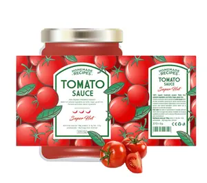 Custom Logo Printed Food Vinyl Waterproof Ketchup Jar Sticker Self Adhesive Glass Bottle tomato sauce Label