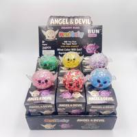 Jouet anti-stress en forme de boulette Angel Devil Squishy, rempli de perles à paillettes, à remontée lente, vente en gros