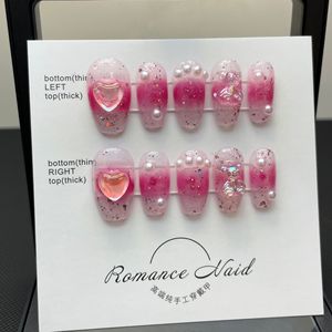 Súper diseño de lujo <span class=keywords><strong>Rosa</strong></span> Largo trapezoidal <span class=keywords><strong>palo</strong></span> gradual en las <span class=keywords><strong>uñas</strong></span> Rhinestone lujo Brillo de lujo <span class=keywords><strong>uñas</strong></span> artificiales <span class=keywords><strong>uñas</strong></span> postizas - Product Image 2