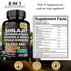 Integratore per Adulti 8 in 1 con Shilajit, Ashwagandha, Rodiola Rosea, <span class=keywords><strong>Ginseng</strong></span> <span class=keywords><strong>Panax</strong></span>, 15250mg Extra Forte, 60 Capsule per il Sistema Immunitario - Product Image 2