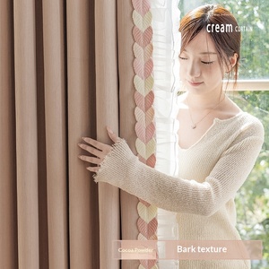 Rideau occultant en tissu dentelle d'oreille <span class=keywords><strong>de</strong></span> chat en bois <span class=keywords><strong>de</strong></span> feuille <span class=keywords><strong>de</strong></span> <span class=keywords><strong>cacao</strong></span> pour salon, fenêtre en baie, moderne, luxueux, simple, à crochets - Product Image 3