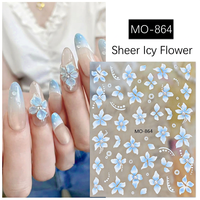 TSZS 5D Geprägte Eis-Transparente Blumen-Nagelaufkleber Tropische Insel-Lilie Fünfblättrige Perlen-Blumen Selbstklebende Nageldekoration