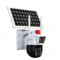 Caméra de sécurité solaire extérieure 8W à double objectif 4MP F2.0 avec 8 LED sphériques blanches 1/64, design moderne IP66, rechargeable, Wi-Fi 15m