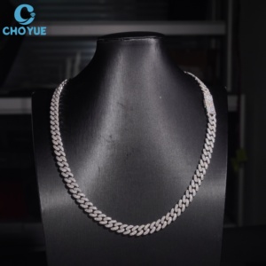 Cadena de Eslabones Clásica de Plata de Ley 925 con Baño de Rodio y Moissanita, Venta al por Mayor, Cadena de Lujo con Corte Brillante Redondo - Product Image 5