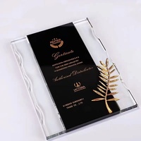 Medalla de Certificado Empresarial Personalizada de Alta Calidad con Marco Pulido Minimalista Ecológico de Cristal Negro y Azul