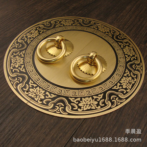 Tirador redondo de latón estilo chino con placa decorativa para puertas de armario - Product Image 4