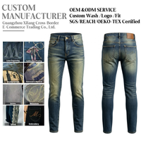 Jean en denim épais pour homme, coupe slim droite, délavé bleu classique, avec fermeture éclair YKK, style décontracté chic