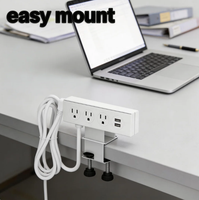 Multiprise à fixation sur bureau certifiée ETL, 3 prises CA, protection contre les surtensions, 2 ports USB-A, 1 port USB-C, câble de 2 m, garantie de 5 ans