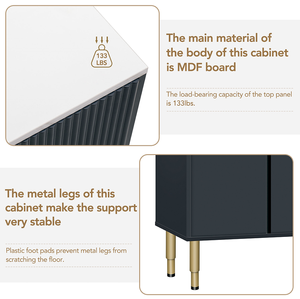 Modern Solid Wood <b>Sideboard</b> Buffet Cabinet Marble Sticker Tabletop Amber-yellow Tempered Glass Doors Living Room Dining Storage - Product Image 5