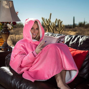 Unisex Giant Oversized Winter Velour Plush <strong>Comfy</strong> Wearable Blanket <strong>Hoodie</strong> 100% Polyester Solid Pattern Casual Style - Product Image 3