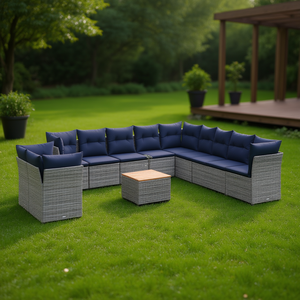 Set Divano da Esterno Grigio in Polyrattan con Cuscini, Arredamento da Giardino 10+ Posti, Design Contemporaneo - Product Image 2