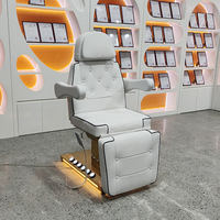 Cama de Masaje de Lujo con Base de Acero Inoxidable Dorado, Control por Pedal, Moderna, 3 Motores, Eléctrica, Extensible, para Spa Facial, con Luces