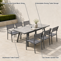 Ensemble de salle à manger d'extérieur moderne 6 places, mobilier de jardin en aluminium avec table extensible en pierre et chaises pour l'école et les parcs