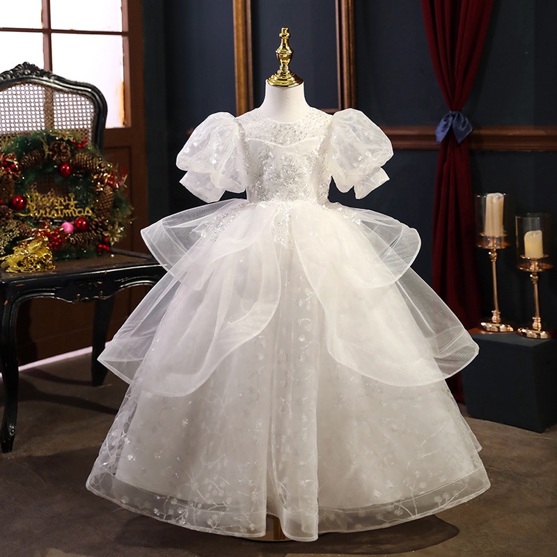 childrens bridesmaid dress Summer White Lace Flower Girls Dress Costume Long Party Dress for Brid –  Top Super Deals main image 1