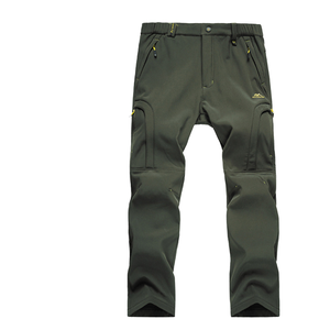 Pantalones de invierno de concha blanda de cintura media para hombre, poliéster esponjoso cálido para actividades cómodas, cómodo, Formal de lona con frente plano - Product Image 4