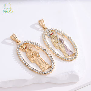 Caliente regalo artesanías Vintage cobre Cruz forma ovalada hueco Rhinestone <span class=keywords><strong>Madonna</strong></span> Saint encanto colgante - Product Image 2