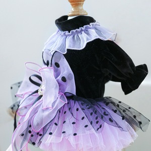Vestido para Perro, Falda Tutú Mágica de Elfo, Morado con Puntos Negros, Poliéster, para las Cuatro Estaciones, Traje para Cachorros Pequeños - Product Image 3