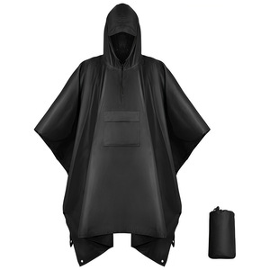 Unisex Lightweight Polyester Waterproof Hooded Rain <b>Poncho</b> Carrying Bag <1L Capacity for Hiking Camping Emergency Use-<b>Men</b> Women - Product Image 3