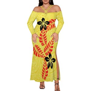 Abbigliamento donna taglie forti polinesiano personalizzato di alta qualità stile tropicale hawaiano abito a maniche lunghe <span class=keywords><strong>monospalla</strong></span> da donna - Product Image 6