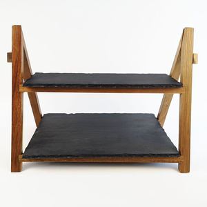 2 Tier Slate Wood Cake Stand for Wedding Foldable Food Rack for Afternoon Tea and Party - Product Image 6