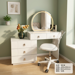 Modern Makeup <b>Vanity</b> <b>Table</b> with Lighted <b>Mirror</b> White MDF Storage Desk for Bedroom Furniture 800x400mm - Product Image 4