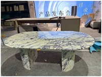 Table à manger ovale moderne de luxe en marbre Arabescato blanc Calacatta Viola, base à double colonne cannelée, résistante à l'eau et au feu