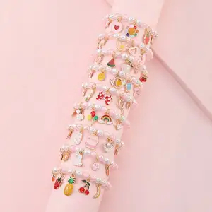 Cute Bead Bangle Baby Pearl Bracelets Jewelry Rainbow Kid Romantic Alloy Children's Cute Crystal Bracelets for Girls 2pcs