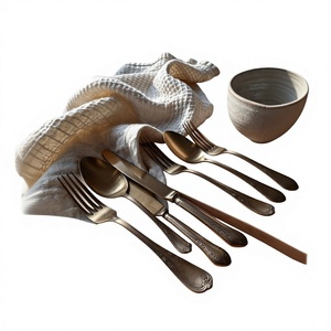 Ensemble de couverts classiques en acier inoxydable, fourchette, couteau, cuillère, poli à la main, style occidental, kit de 4 pièces, vaisselle de restaurant - Product Image 1