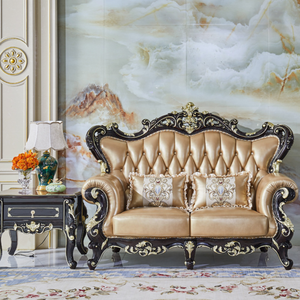 Set di Divani in Legno Massiccio Intagliato Stile Antico Europeo di Lusso, 1 2 3 Posti, <span class=keywords><strong>Mobili</strong></span> per Soggiorno in Vera Pelle - Product Image 4