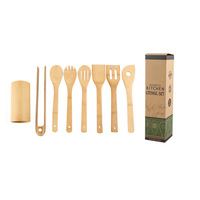 Ensembles d'ustensiles de cuisine en bambou Ensemble de spatules de cuisine antiadhésives Ensemble d'outils d'accessoires de cuisine avec support
