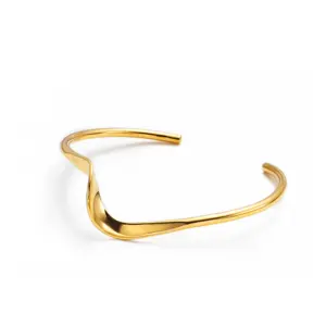 Chris April in stock brass 18K PVD gold plated minimalist resizable twisting cuff V shape bracelet