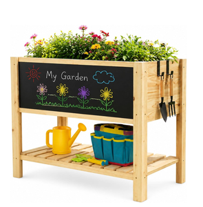 Nouvelle Conception Jardinière Surélevée en Bois pour Enfants, Bac de Jardinage Parent-Enfant avec Tableau Noir et Étagère de Rangement - Product Image 1