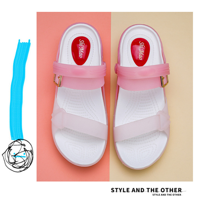 2023 Colorful Jelly Shoes Mid-heel Flat Beach Shoes Soft Plastic Sandals Women's Garden Shoes
