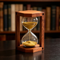 Timer Jam Pasir Kaca Bingkai Kayu Heksagonal 15 Menit, Jam Pasir Vintage, Dekorasi Meja, Ornamen