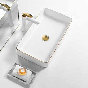 Nouvel arrivage Évier de salle de bain rectangulaire en céramique noire Lavabo à <span class=keywords><strong>main</strong></span> de style moderne Offre Spéciale monté sur comptoir - Product Image 4