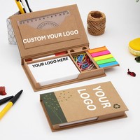 Boîte de notes autocollantes personnalisées en papier kraft avec logo, ensemble de papeterie pour étudiants, notes autocollantes avec stylo, pince à papier, règle, bloc-notes promotionnel
