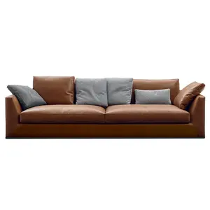 Hotel Lobby Home Villa Living Room Furniture Italian Minimalist Couch Custom 1/2/3/5 Seater Genuine Nappa Cowhide Leather Sofa