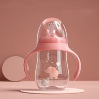 Biberon en plastique PP sans BPA avec logo personnalisé, poignées, tasse à paille double usage, tétine en silicone, large ouverture