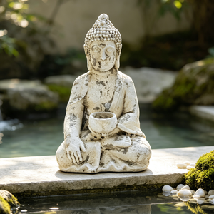 Statue de <span class=keywords><strong>Bouddha</strong></span> en oxyde de magnésium de 12,4 pouces (31,5 cm) avec bol, sculpture de <span class=keywords><strong>jardin</strong></span> vintage patinée <span class=keywords><strong>pour</strong></span> la décoration de patio extérieur - Product Image 4