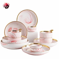 Assiettes en céramique bols cuillère bord doré rond élégant cuisson assiette à poisson rose noir vert porcelaine marbre vaisselle ensemble