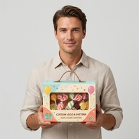 Boîte à bonbons portable personnalisée imprimée menthe et pêche avec poignée en corde torsadée, fenêtre transparente et motif ballon pour cadeaux de fêtes