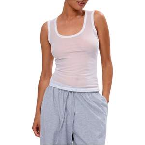 Top de malla transparente para mujer, cuello redondo, sin mangas, ajustado, transpirable, fruncido, de punto - Product Image 2