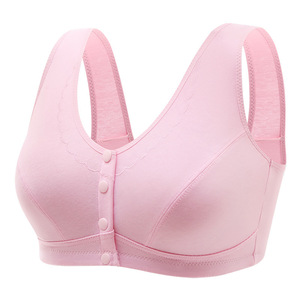 Sous-vêtements d'âge moyen et âgés Sous-vêtements féminins Mince Coton Sans éponge Pleine Coupe Avant Snap-button Stock Bra - Product Image 4