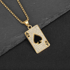 Collier Pendentif As de Pique Hip Hop Bar <span class=keywords><strong>Rap</strong></span> Poker 2026 pour Hommes, Bijou Tendance en Acier Inoxydable Plaqué Or 18K Étanche - Product Image 5