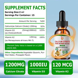 Formule à haute absorption, gouttes liquides de citrate de calcium pour femmes, soutient la force osseuse avec D3+K2, complément alimentaire pour le soutien osseux - Product Image 3