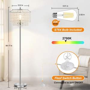 Lampada da terra a LED in <span class=keywords><strong>cristallo</strong></span> oro 64 "alta Design moderno E26 Touch Control <span class=keywords><strong>paralume</strong></span> a doppio strato - Product Image 5